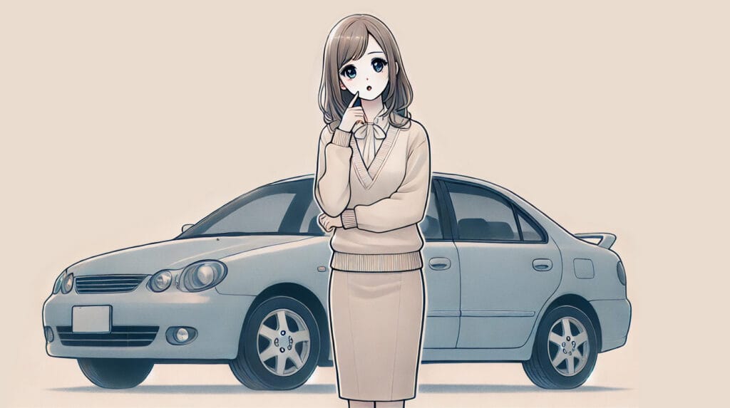 車で悩む女性のイラスト